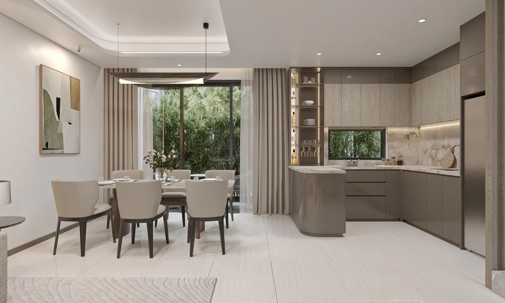 Không gian phòng khách nhà phố liền kề 6 m. Ảnh: Prodezi Long An